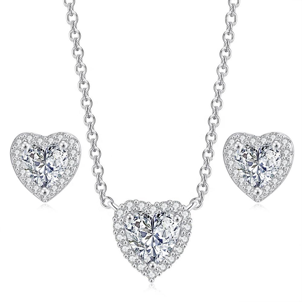 Fashion Trend Valentines Day Gift Heart Zircon Birthstone Necklace and Earring Jewellery Sets for Wedding Bridal