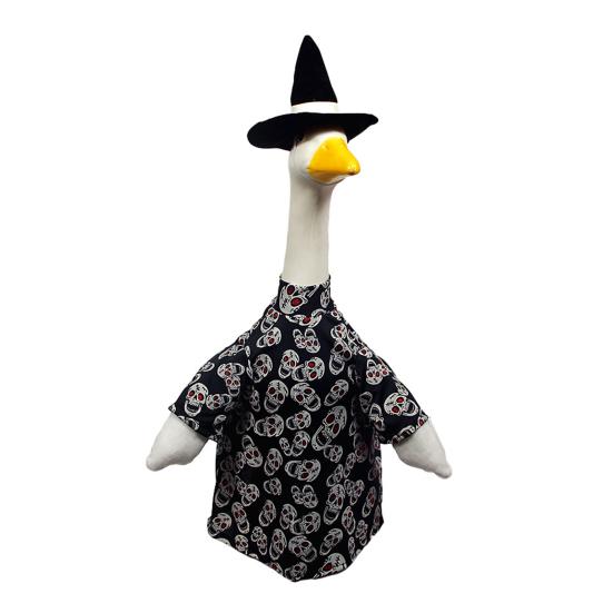 Porch Goose Outfits Gold Stamping Skull Christmas Tree Pattern Goose Clothes for 23" Cement Goose Holiday Goose Costume for Garden Yard Decor