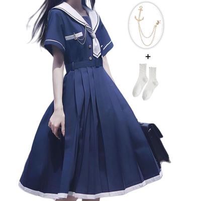 Ligwon Sailor Short High School Girl Dress with Pleated White and Halloween Cosplay Costume for Cute School Student Adult School Cultural Festival