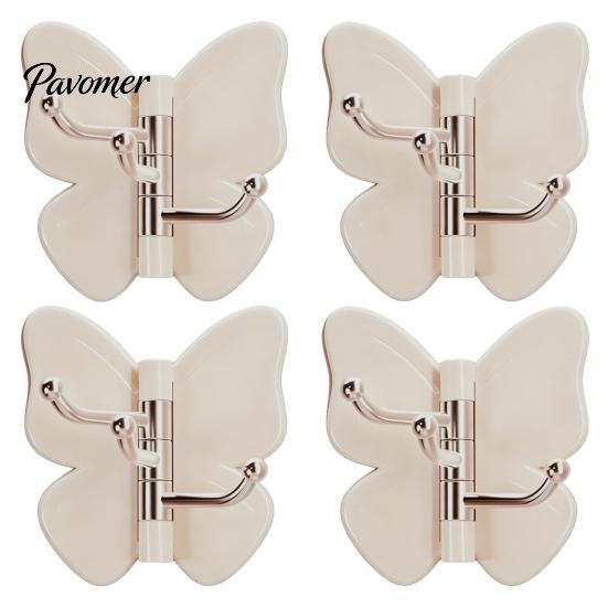 Polished Wood Adhesive Hook 4PCS Butterfly Rotating Hook, with 3 Swivel No Drill Peel And Stick Hooks Wall Space Saving for Bathroom Kitchen