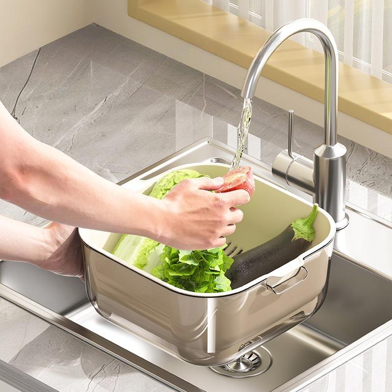 Kitchen Double-layer Drain Basket, Vegetable Washing Basin, Drain Basket, Large Capacity for Kitchen Use