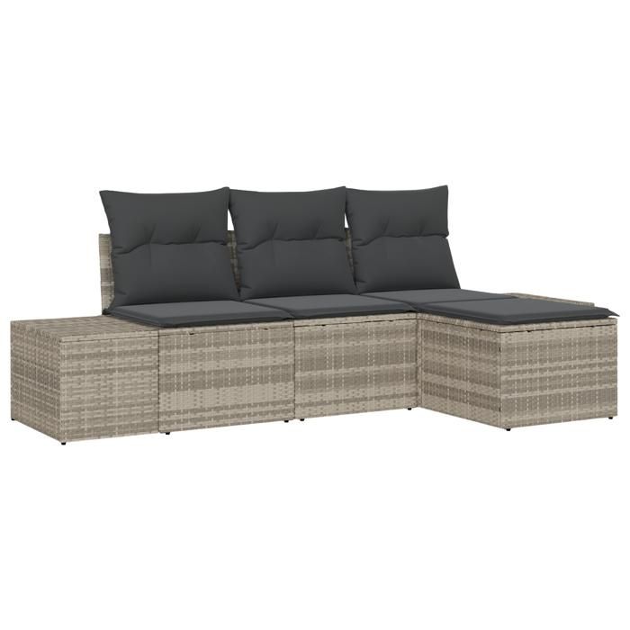VidaXL Ensemble de 4 Canapés de Jardin avec Coussins Gris Clair Rattan 3347012