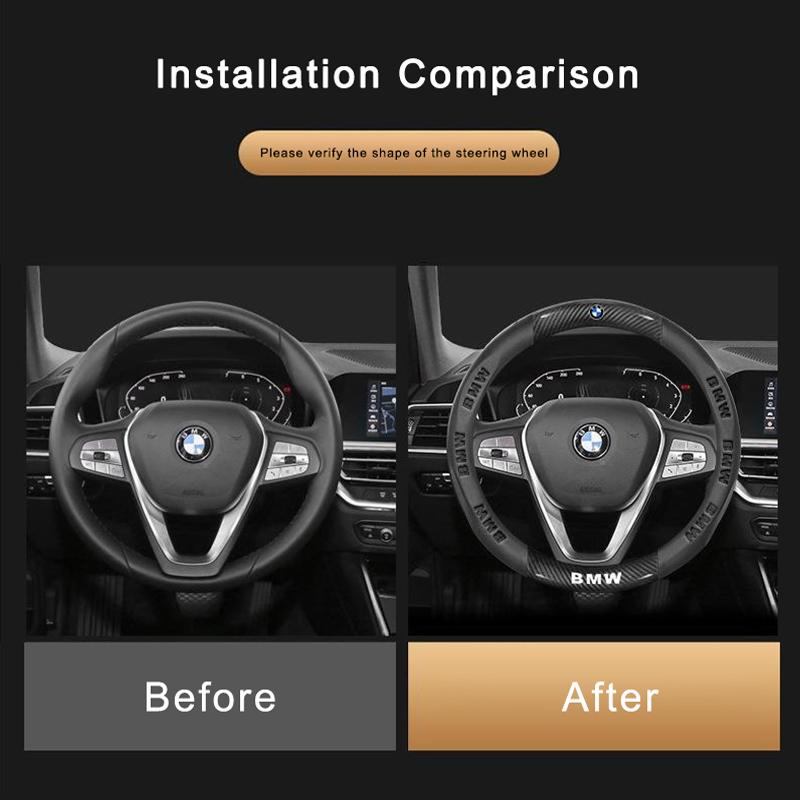 For BMW M X3 X5 X6 G20 G30 E39 E46 E90 E92 F10 Carbon Fiber Leather Steering Wheel Protector38cm Car Cover Styling Accessories
