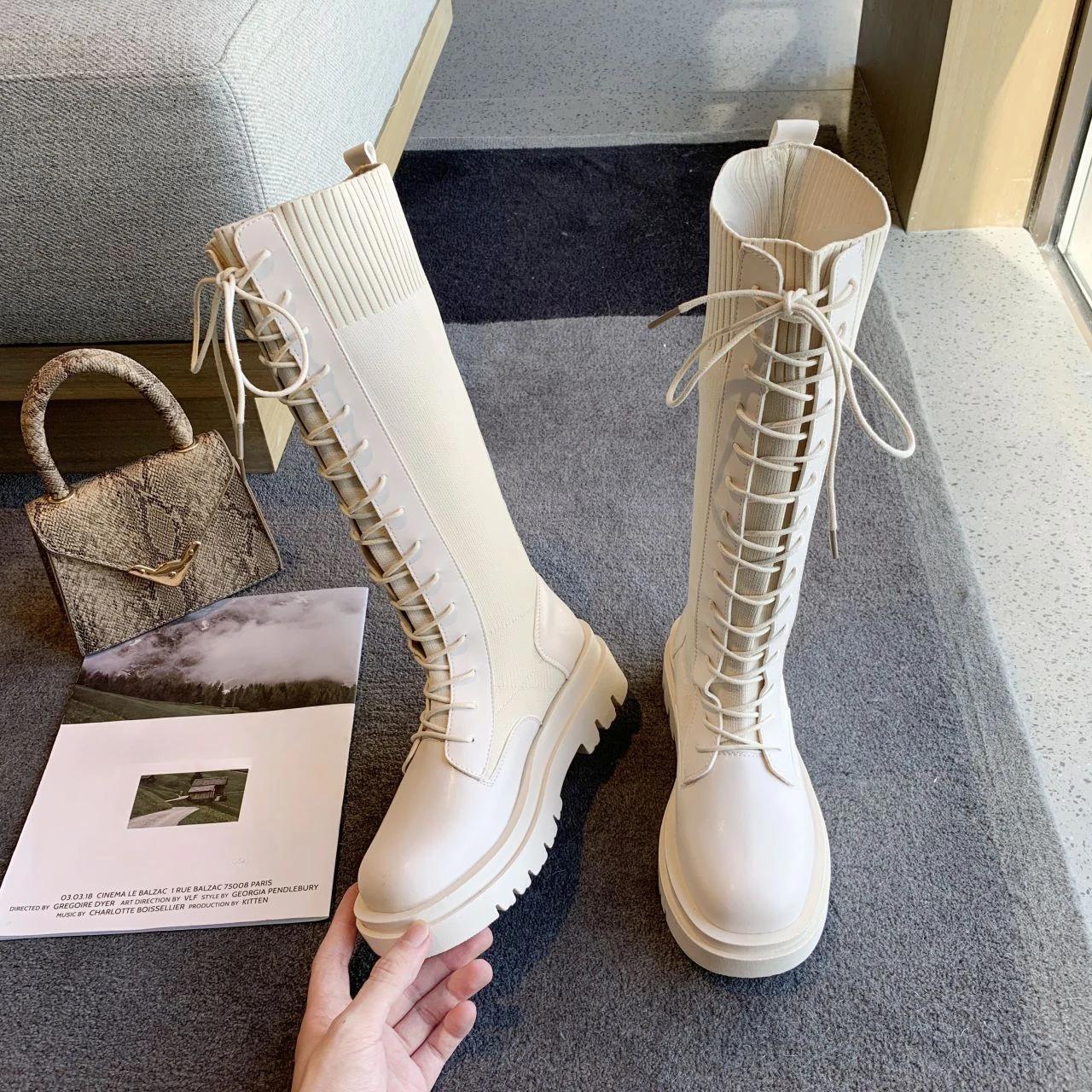 

Fashion Spring Autumn Elastic Ladies Knee High Shaft Shoes New In Sale Large Size Warm on Promotion Demi-season Offer Women s Long Boots 40