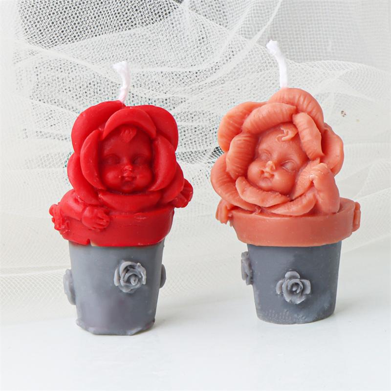 Mini Flower pot baby silicone mold-Cute baby candle Scented candle mold-diffusing stone plaster baby mold-mold for candle making