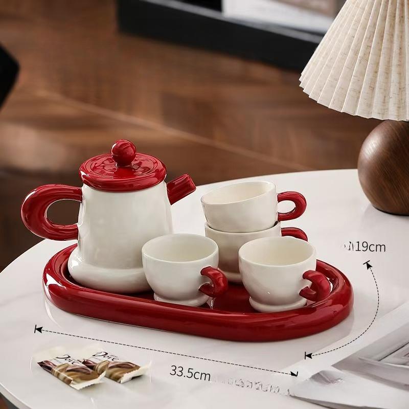 

French Ceramic Cup Sets One Pot and Four Cups Household Kitchen Tea Sets Gift Boxes with Souvenirs Water Bottle Set Kitchens Tea 550ml