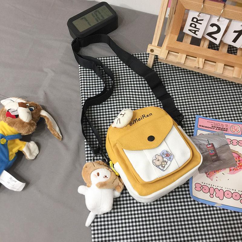 Mini Messenger Bag Women Cute Canvas Small Bag Harajuku Crossbody Bag Wild Student Girl Phone Key Shoulder Bag Female