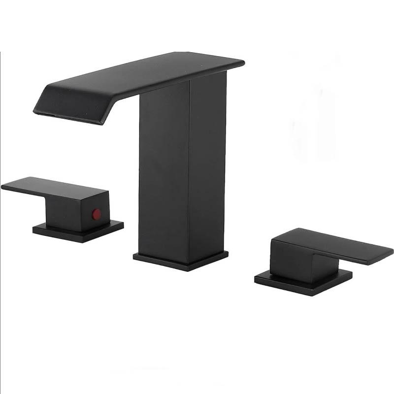 Bathroom 3 Holes Waterfall Basin Faucet, 2 Handles Cold Hot Water Mixers Sink Tap Black/Chrome