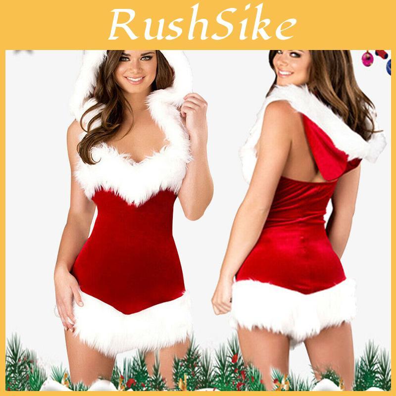 Sexy Women Santa Christmas Costume Soft Touch Velvet Dress For Festive Parties