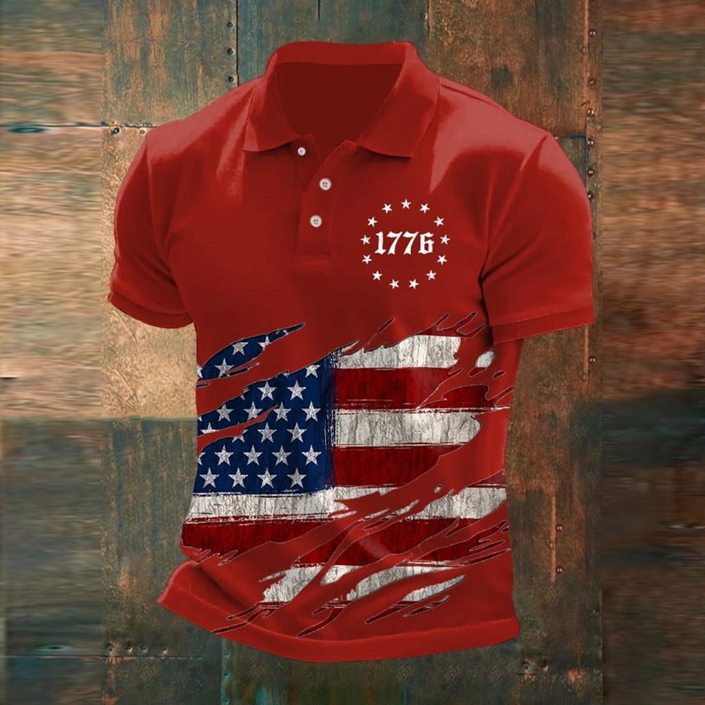 Men's Loose And Casual Flag-print T-shirt, Short Sleeve Shirt