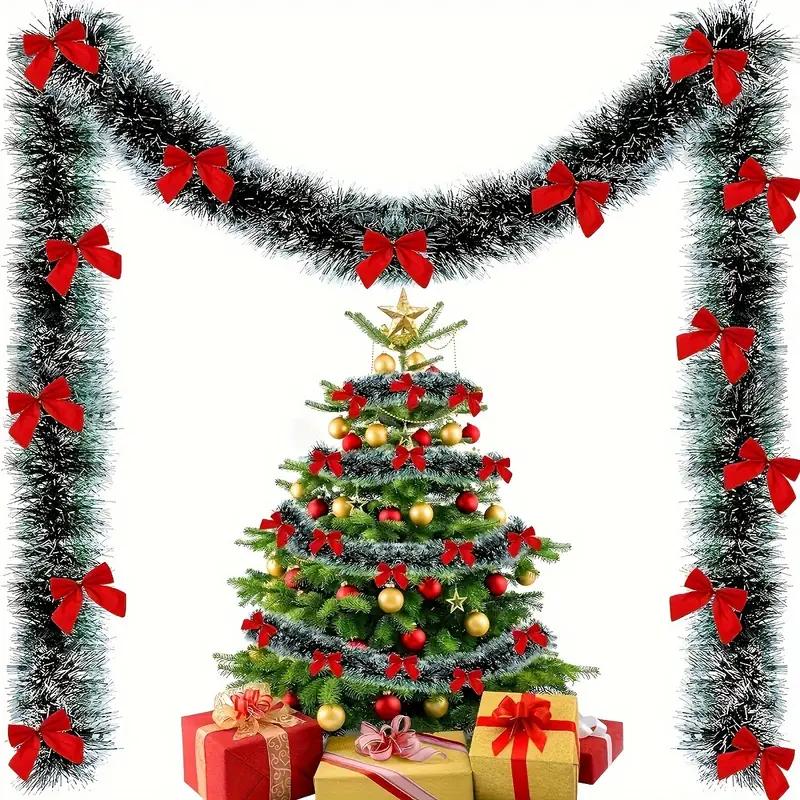 60/2m Christmas Tinsel Garland Green Wreath Madder Flower Ribbons Xmas Tree Ornaments Wedding Birthday Party Home Decoration