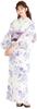 Dita Yukata Set with and White Floral Simple Watercolor Easy To Dress by Yourself Moonlight Free Women's 5-Piece Obi, Blue, Purple, Prints, Design,