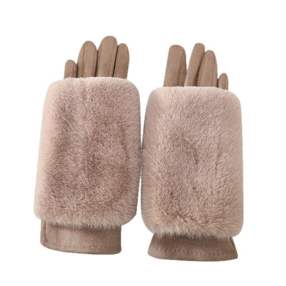 Thickened Suede Touch Screen Gloves Detachable Lining Riding Gloves Faux Fur Gloves for Women