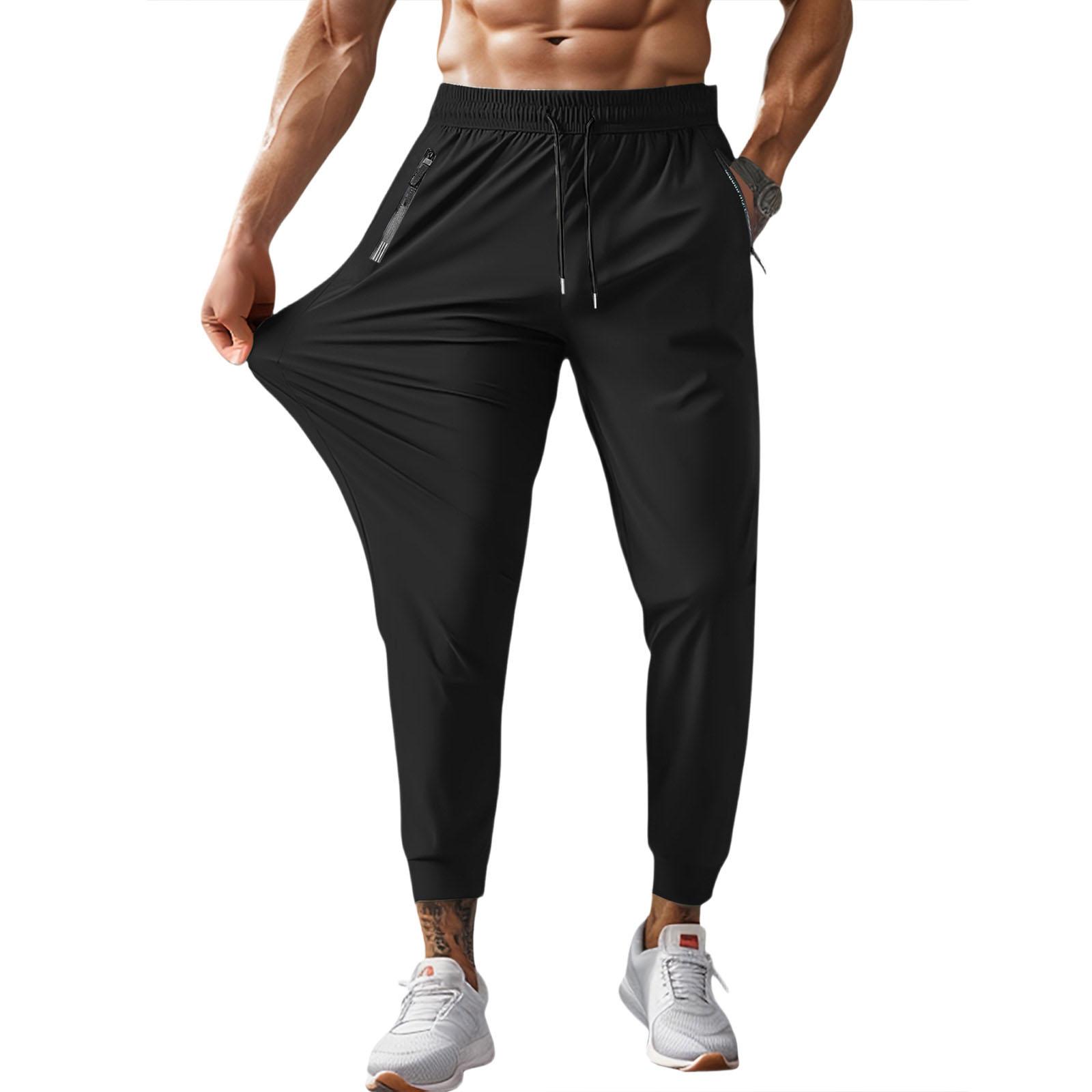 Men s Summer Breathable Casual Nylon Ice-Silk Stretch Cuffed Quick-Dry Pants L