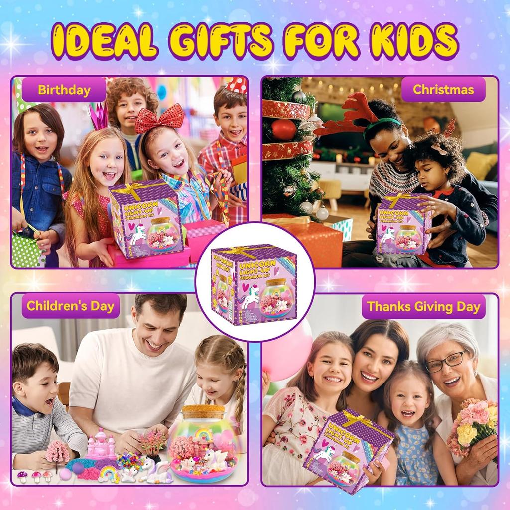Terrarium Crafts Kit for Kids-LED Night Light Up & Remote Birthday Gifts Toys Ages5 6 7 8 9 10 Year Old-Christmas Gifts