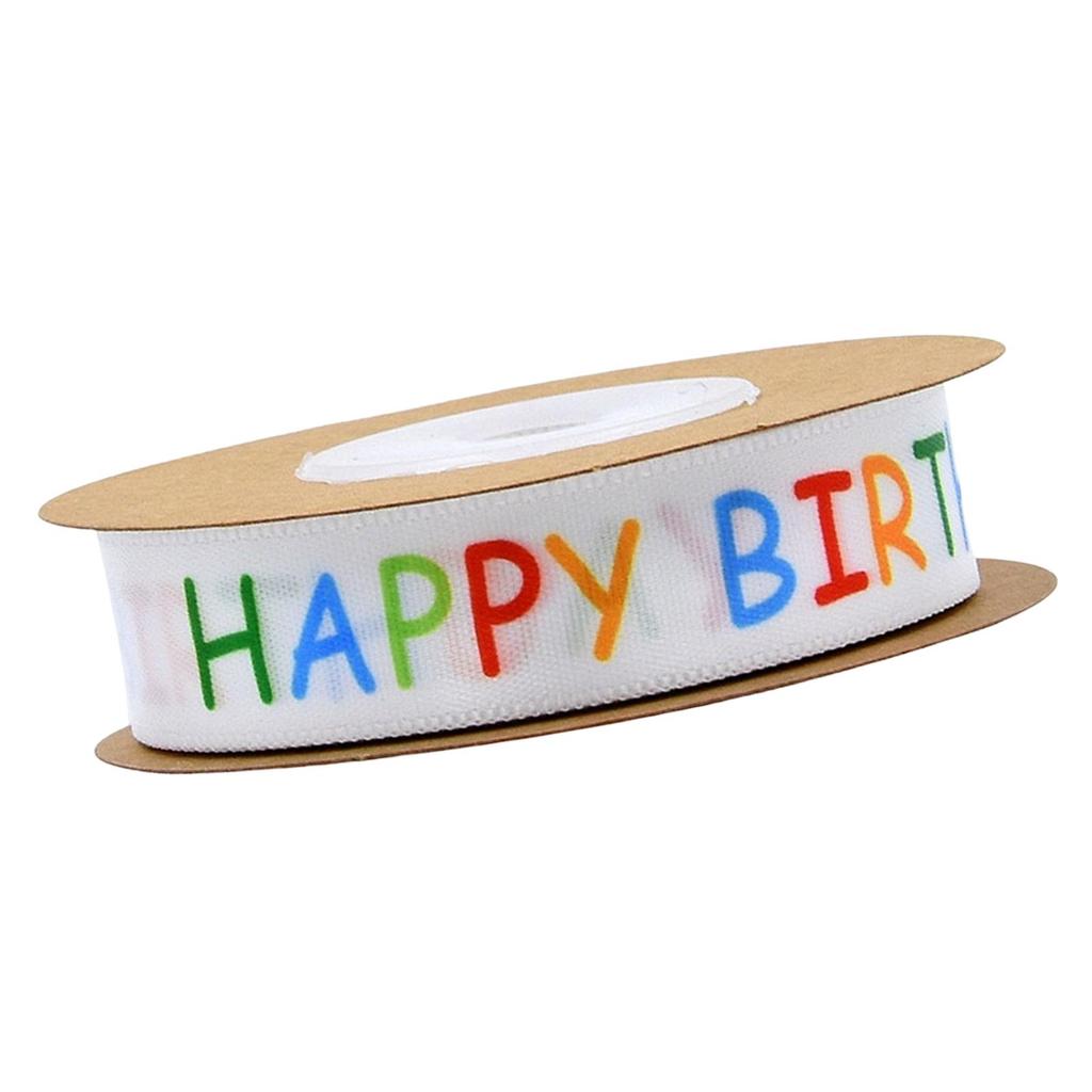 Happy Birthday Printed Ribbon Multicolor Letter Roll Gift Wrapping for Party Festival Decor
