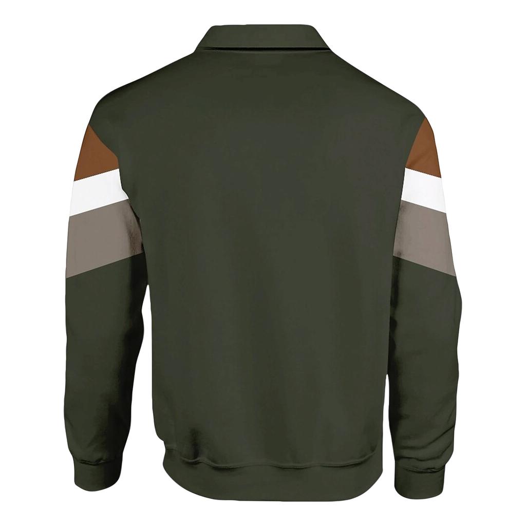 Men's Casual Loose Colorblock Print Lapel Button Long Sleeve Top