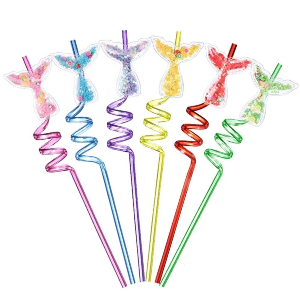 8Pcs Cartoon Mermaid Tail Straws PETR Party Straws Fun Spiral Straw  Party Decorations