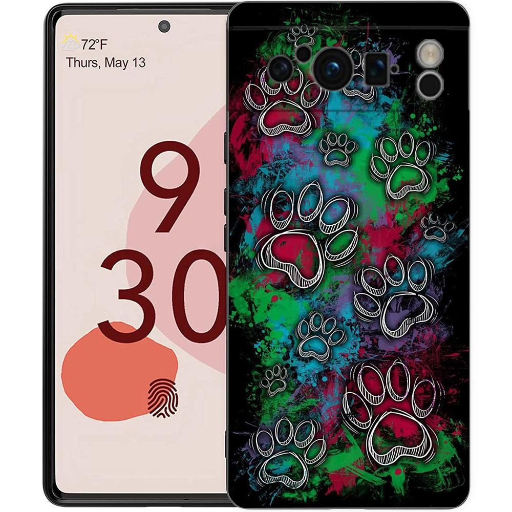 Phone Case For Google Pixel 6 7 8 9 Pro XL 8A 7A 6A Black Cover Soft Shell Dog Footprint Paw Cute
