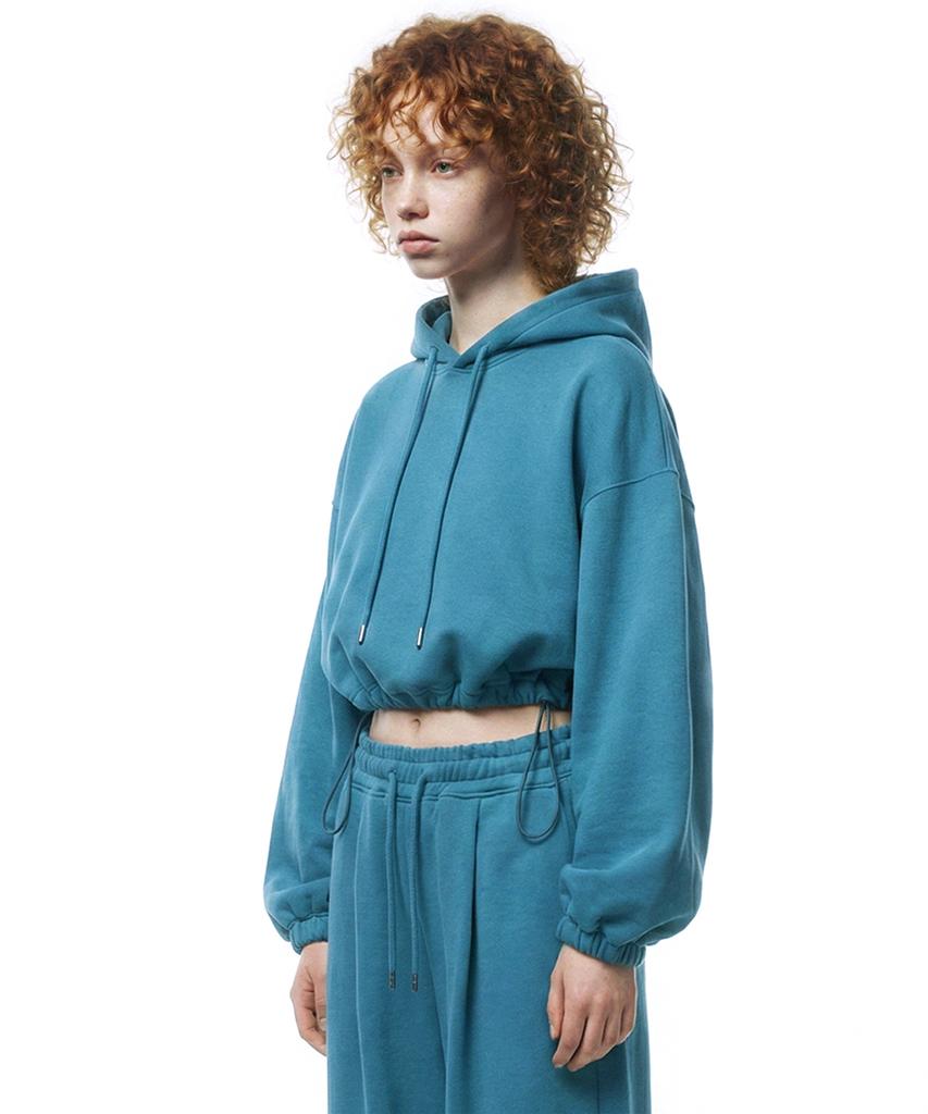 String Oversized Crop Hoodie - Peacock Green