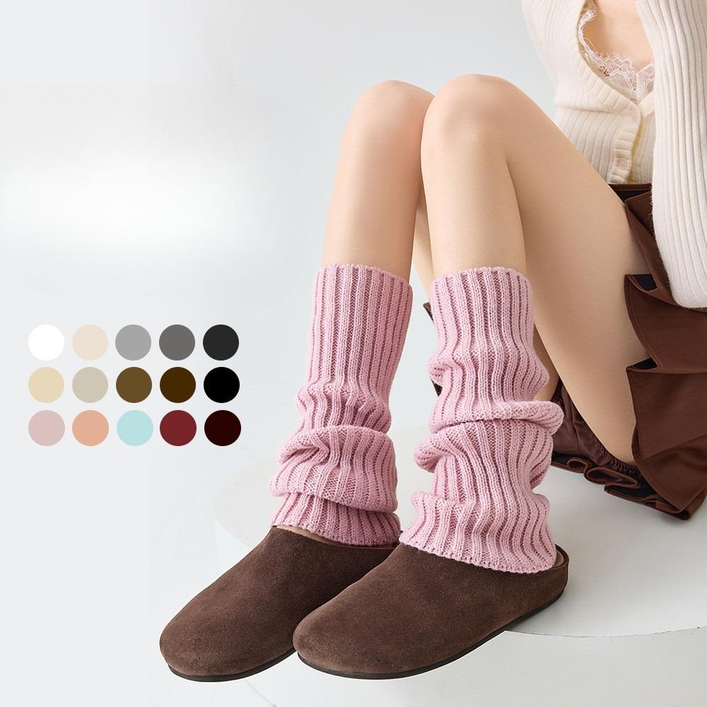Women's Grey Knitted Leg Covers, Pile Socks, Versatile Calf Socks for Spring and Autumn, Women's Mid-calf Sleeves, Calf Socks, Long Socks