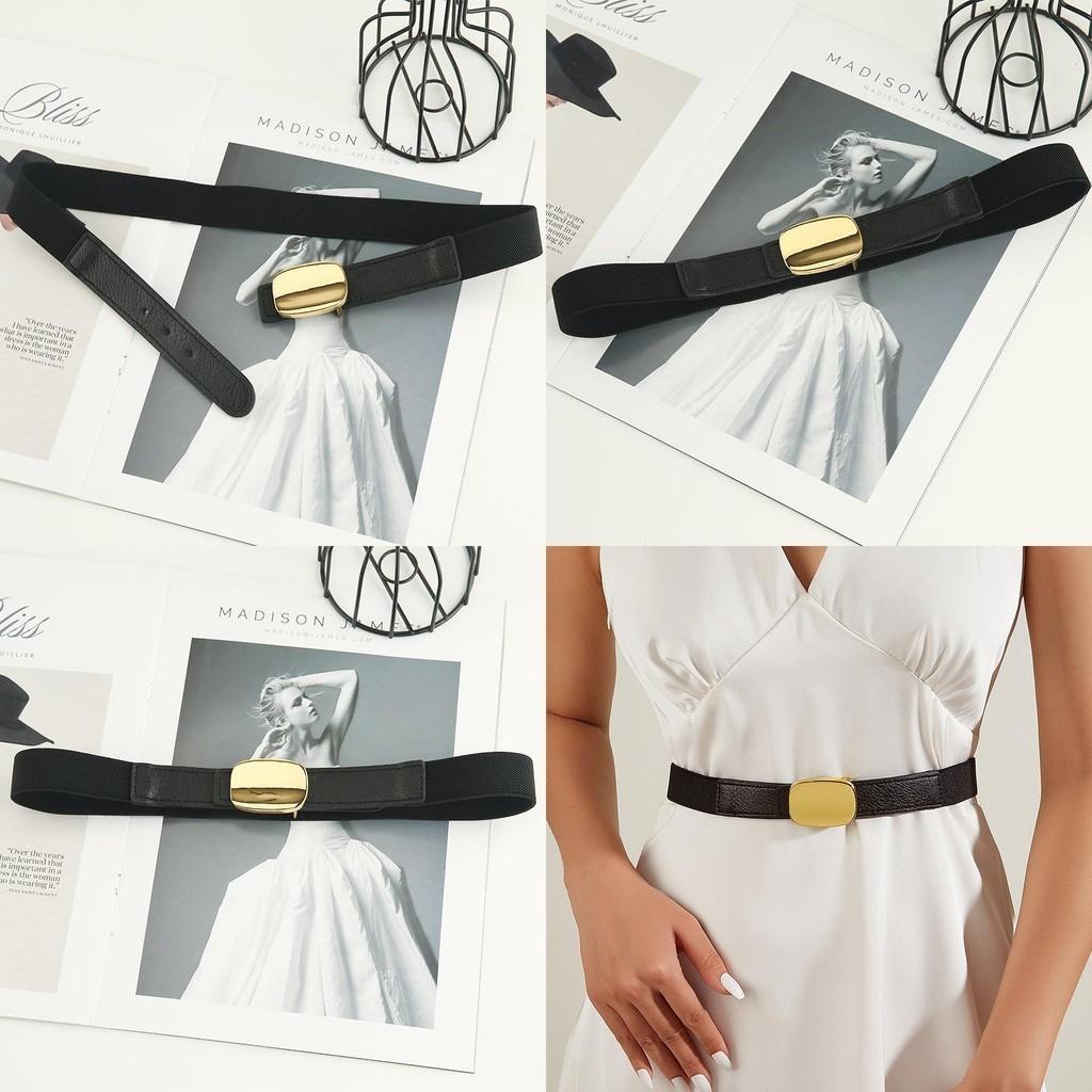 Damen Elastischer Taillengürtel Metalllegierung Schnalle Mode Kleid Accessoire Schwarz Herbst Winter