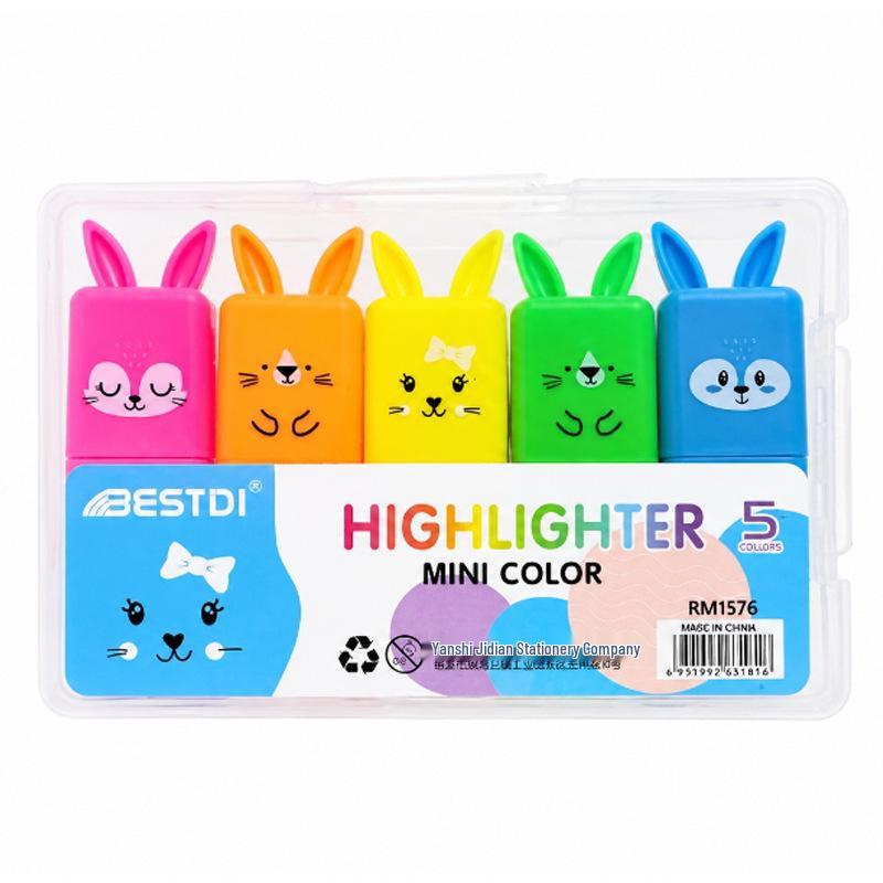 Mini Rabbit Highlighter Set - Creative Cartoon Marking and Journaling Pens for Kids
