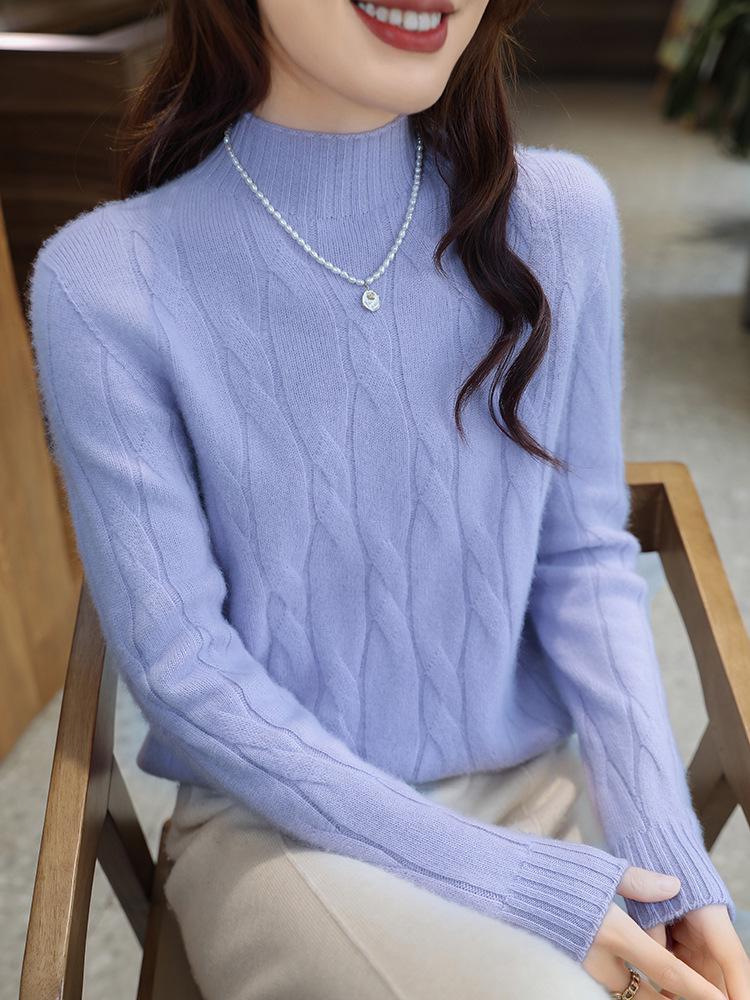 2026 Autumn/Winter Women's Slim Fit Half-High Neck Pure Wool Knitwear