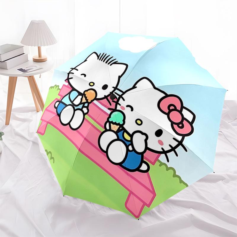 

1pc Hello Kitty Ice Cream Adventure: Automatic Opening Folding Umbrella with 8-Bone Iron Frame - Perfect for Outdoor Fun, Festive Gifts, Travel, Daily