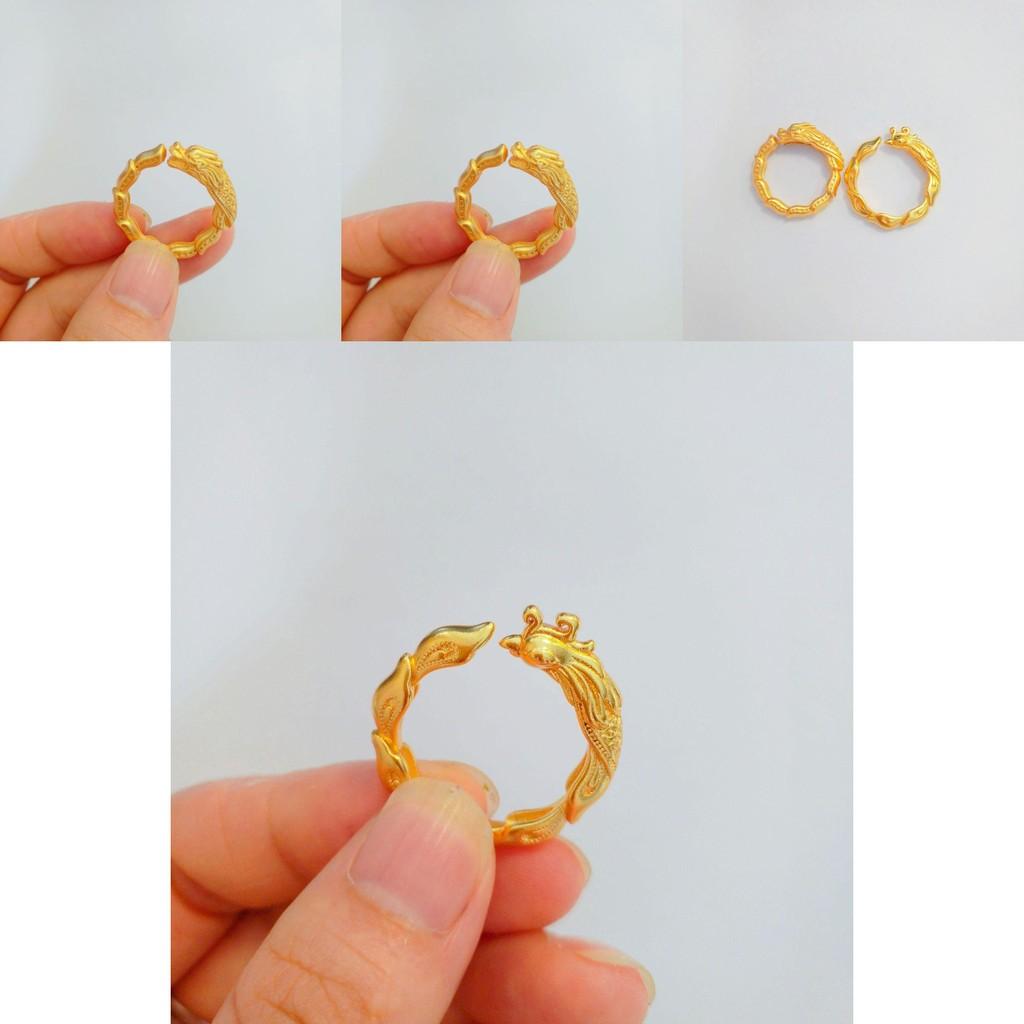 Stylish Dragon And Phoenix Themed Ring Gorgeous Brass Gold Plated Unisex Vintage Hand Accessory