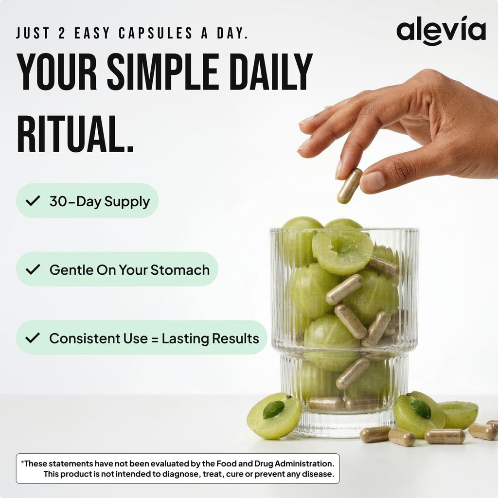 Alevia Capsule Biologiche di Amla 1000mg, Integratore Naturale di Frutto di Uva Spina Indiana, Benessere Ayurvedico 60 Capsule