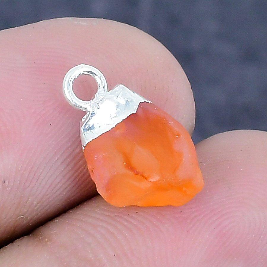 Natural Carnelian Rough Gemstone 925 Sterling Silver Jewelry Pendant 0.59" y1C29