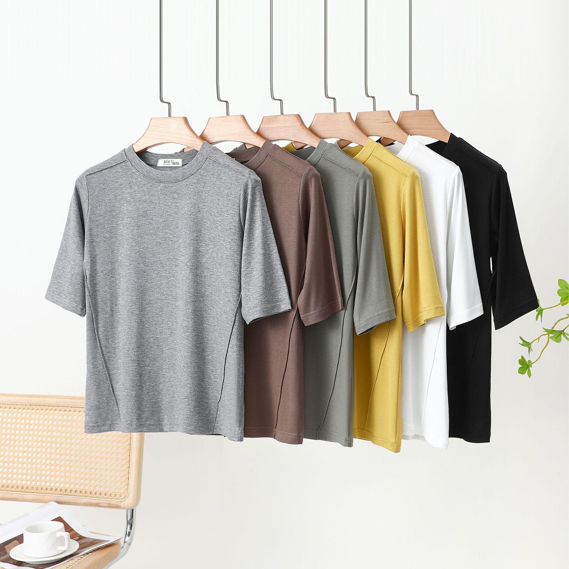 

Women s Ribbed Patchwork Short-Sleeve T-Shirt: Summer Loose-Fit Solid Color Top XXL кофейный