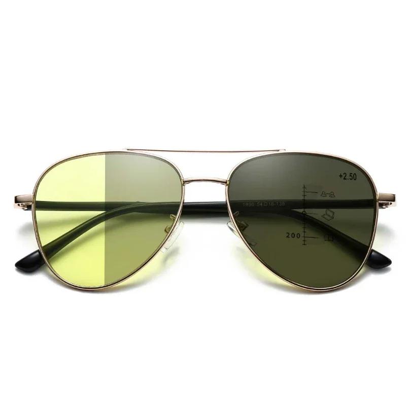 Retro Double Beam Large Frame Presbyopia Glasses Photochromic Multifocal Reading Anti Blue Light Eyeglasses Night Vision