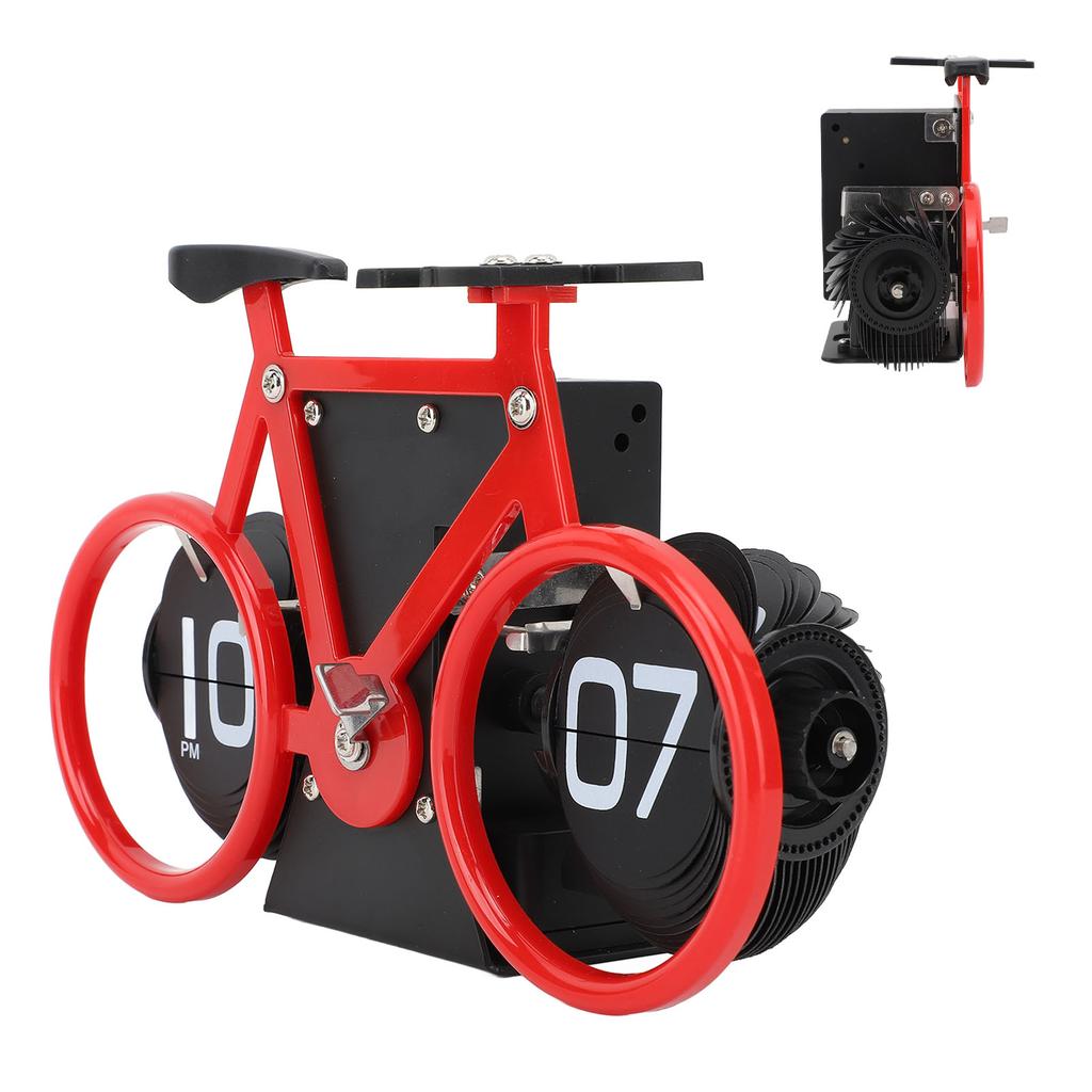 Vintage Flip Desk Clock Bike Shape Retro Mechanical Battery Powered Gear Operated Timer Reminder