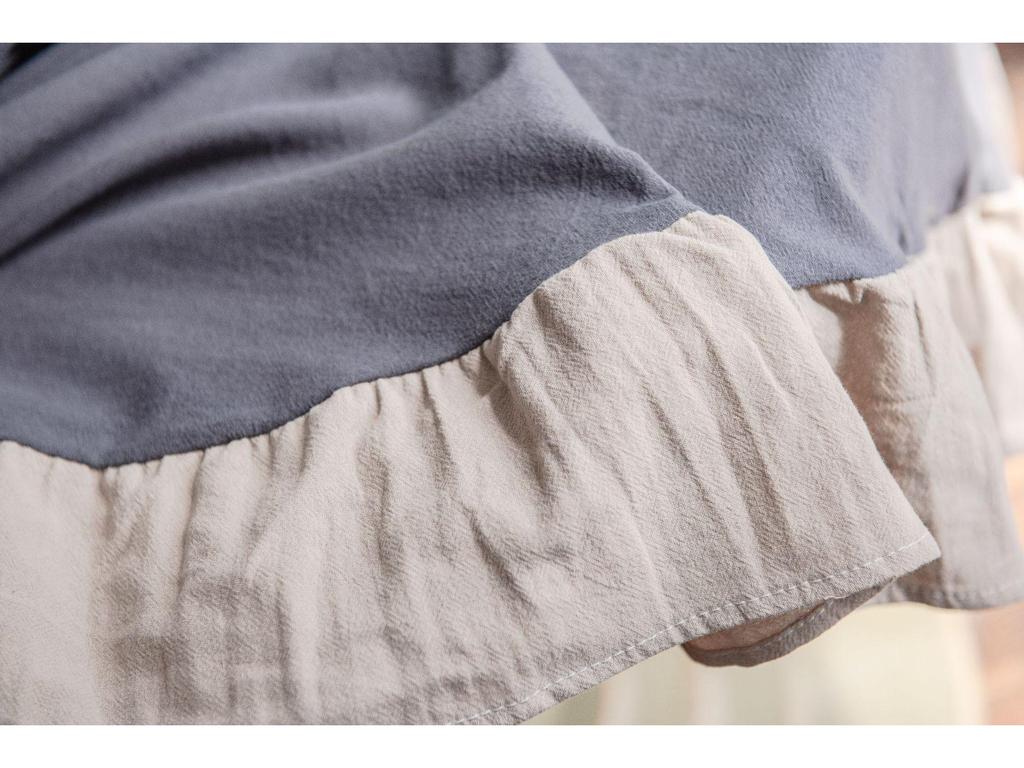 Imanqi Yun Grey Ruffle Washable Cotton Round Tablecloth