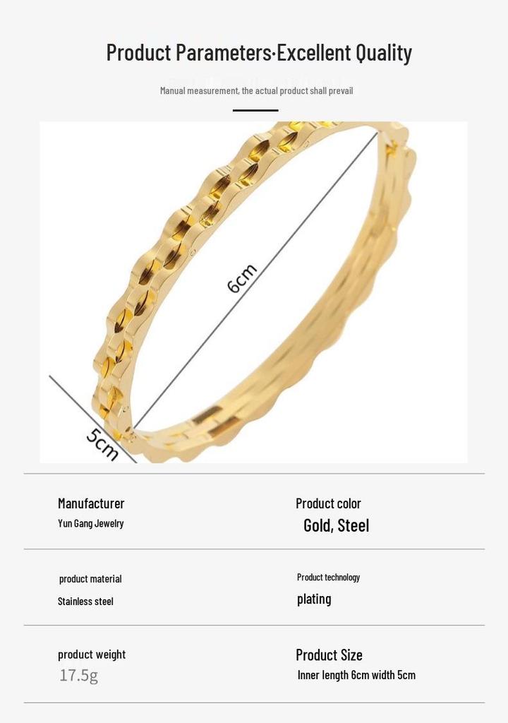 European American Titanium Steel Wave Bracelet: Elegant Women's Stainless Steel Bangle Jewelry.