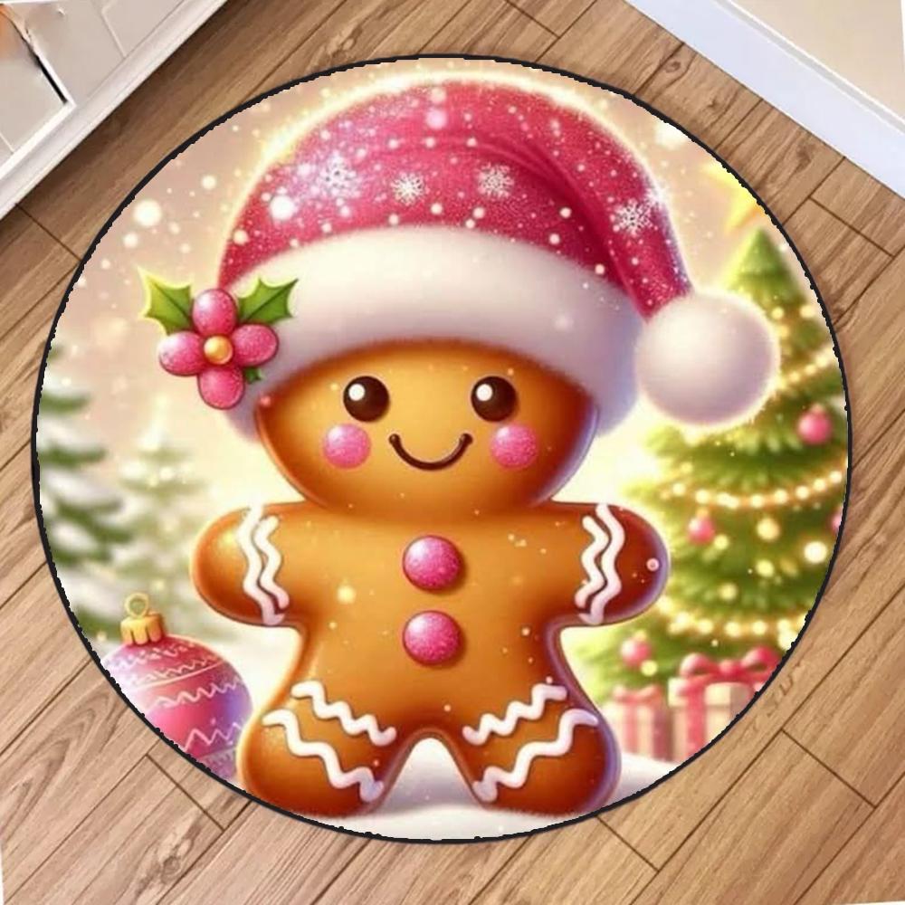 The Gingerbread Man Round Area Rug Merry Christmas Bedroom Kitchen Mat Indoor Floor Accent Bathroom Living Room Home Carpets
