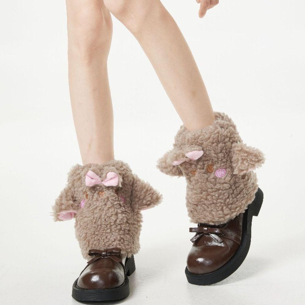 Spicy Girls Sheep Ear Leg Warmers JK Plush Boots Cover Cute Bow Foot Cover  Streetwear