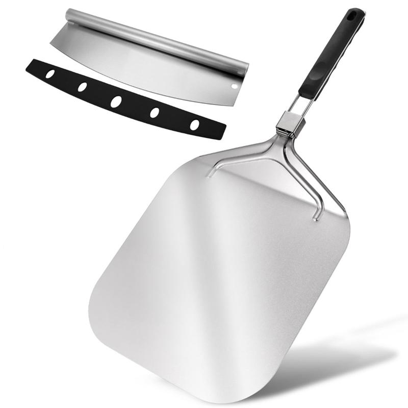 Pizza Peel 12 Inch, Metal Pizza Peel With Foldable Handle(12X 16Inch) Pizza Paddle With Cutter Set& Pizza Spatula