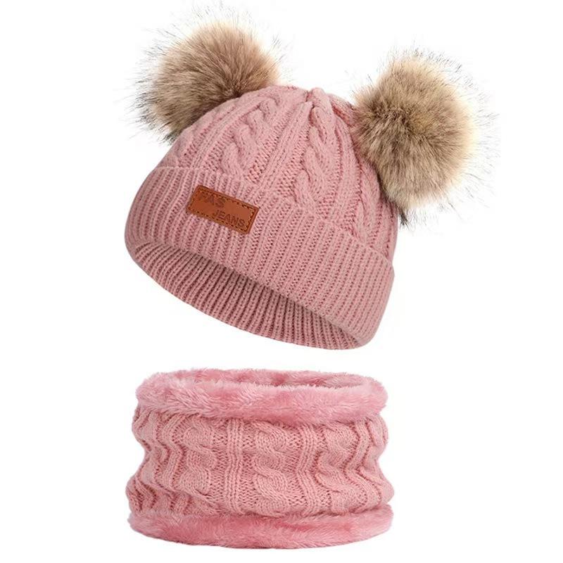 Plucked European and American Children's Hats, Scarves, Gloves, Three Piece Set, Autumn and Winter New Warm Baby Hat