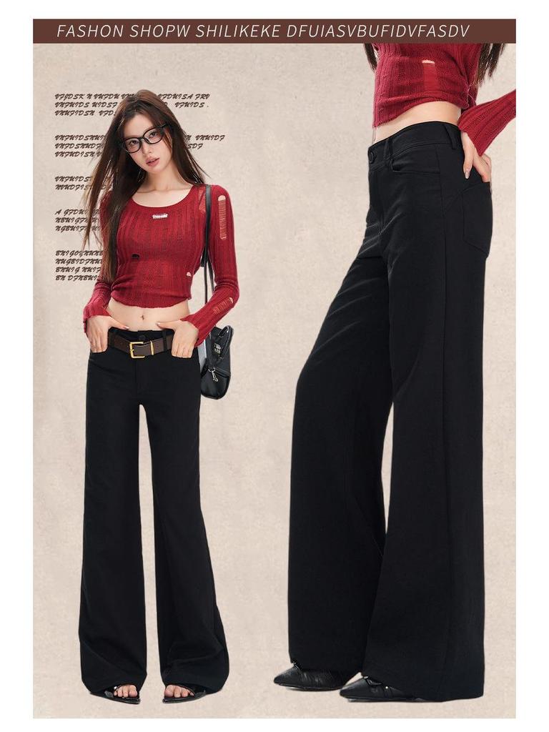 2026 Spring Slim-Fit American Style High-End Floor-Length Suit Pants - Black & White, Mid-Low Waist, Non-Clingy, Slimming Design
