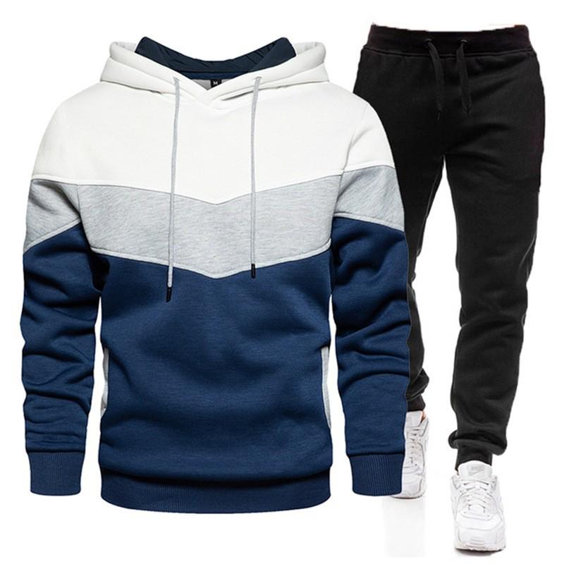Men's Color Block Hooded Sweatshirt Set - Casual Sportswear for Autumn/Winter 2026