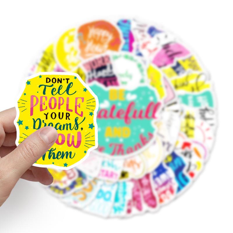 50 Inspirational English Cartoon Creative Doodle Suitcase Pen Scooter Laptop Car Decoration Stickers