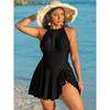 Size Plus Oversize Woman 2025 Neck Open Skirt Halter Dress Bikini One Piece Swimsuit Beachwear Breathable Eco Fabric Overweight