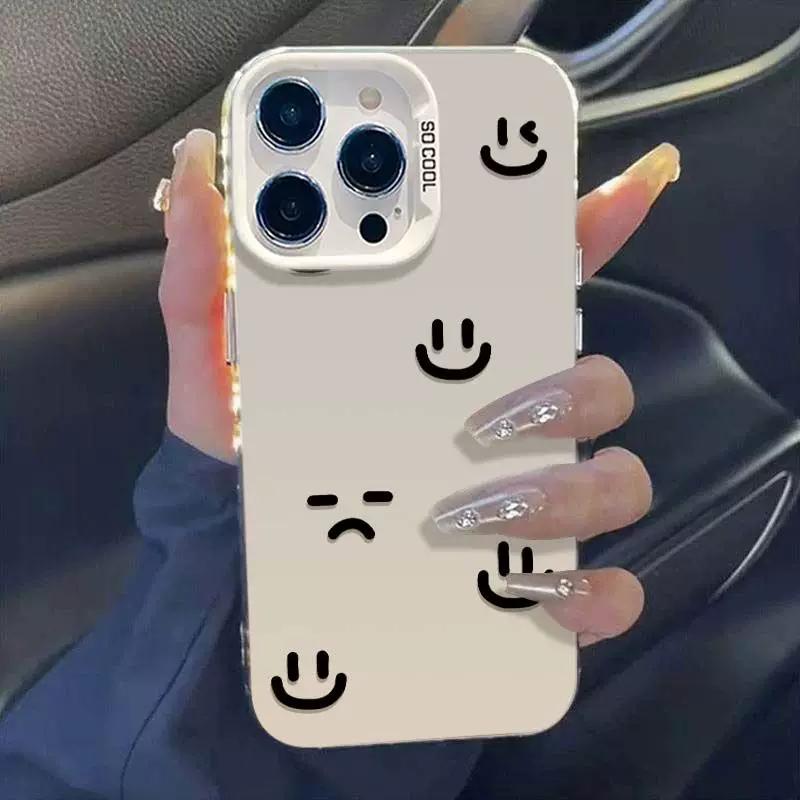 Moody Smiley Face Phone Case, Minimalist Emoji Pattern Shockproof Cover for iPhone