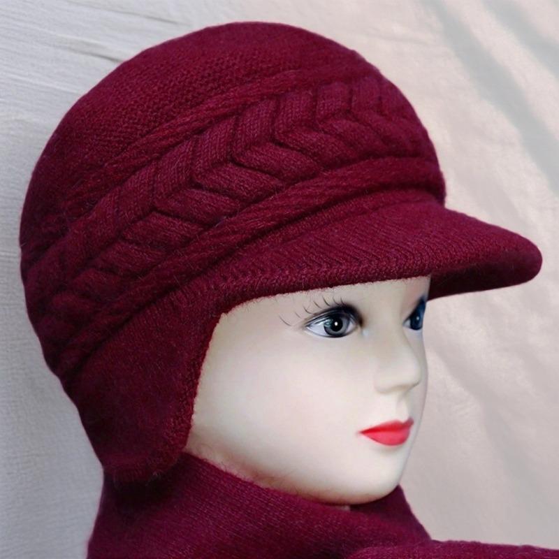 

Middle aged and Elderly Knitted Hat Scarf Women s Cold Proof and Warm Ear Protecting Duck Cap Plus Velvet Thickened Woolen Hat