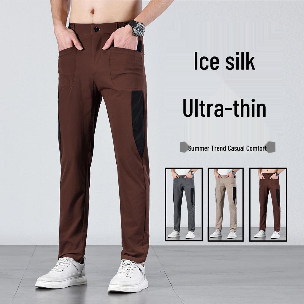 Men's Breathable Ice Silk Elastic Straight Leg Quick-Dry Casual Pants – Trendy and Comfortable for Summer
