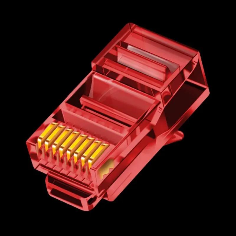 

50 шт. Наскрізні роз’єми RJ45 Cat6, різноманітні кольори EZ для обтиску Модульний штекер для цільного або багатожильного мережевого кабелю UTP червоний