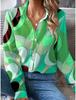 Mode Elegantes Büro Damenhemd Damen Casual Graffiti Bedrucktes Hemd Kragen Knopf Langarm Haushemd Damen Bluse